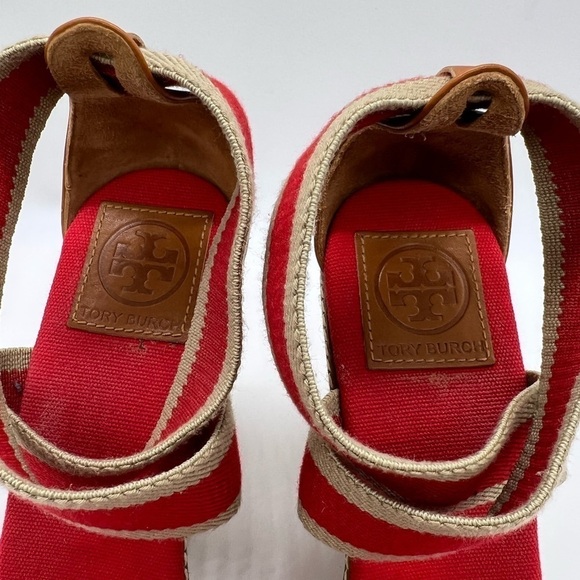 TORY BURCH WOMENS RED AND TAN WEDGE ADONIS WEDGE ESPADRILLES SIZE 10B - Picture 12 of 13